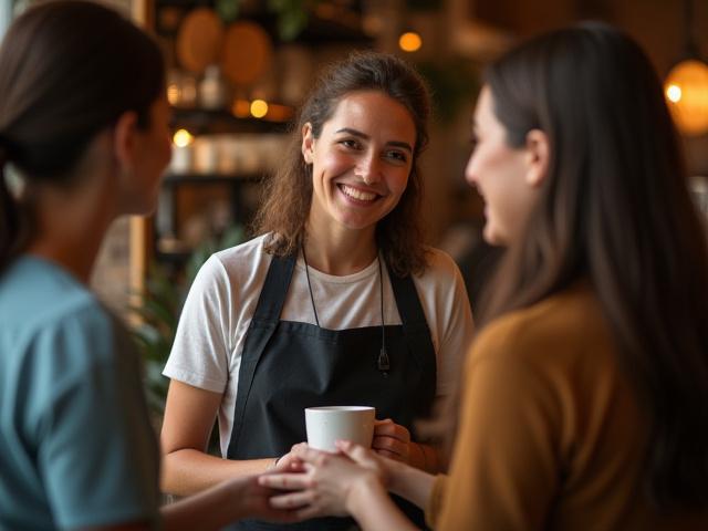 Egy mosolygós barista teát szolgál fel egy elégedett vásárlónak, fokozva az üzleti bevételt a kiváló vevői élmény által.