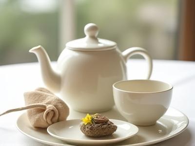 elegant teapot and cups, tea accessories